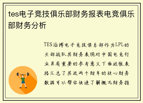 tes电子竞技俱乐部财务报表电竞俱乐部财务分析